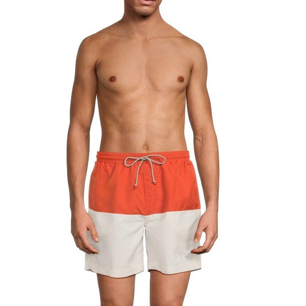 $695 NWT Brunello Cucinelli Orange Relaxed Silhouette Colorblock Swim Shorts S